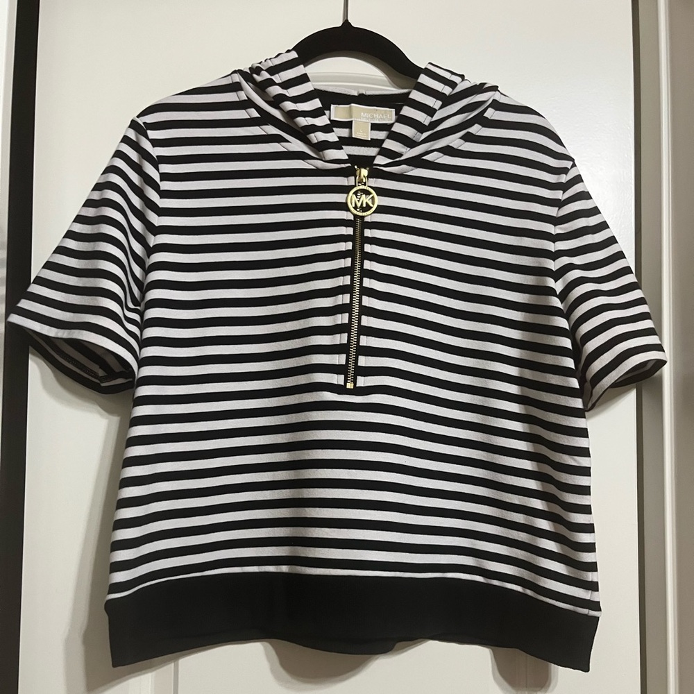 Michael Kors Black and White Striped Hoodie